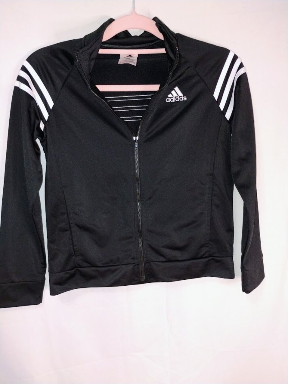 Adidas Kids Full Zip Track Jacket - Black with White 3-Stripes large 14